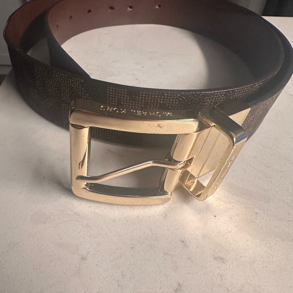 Women’s Brown Leather Belt with Gold Buckle